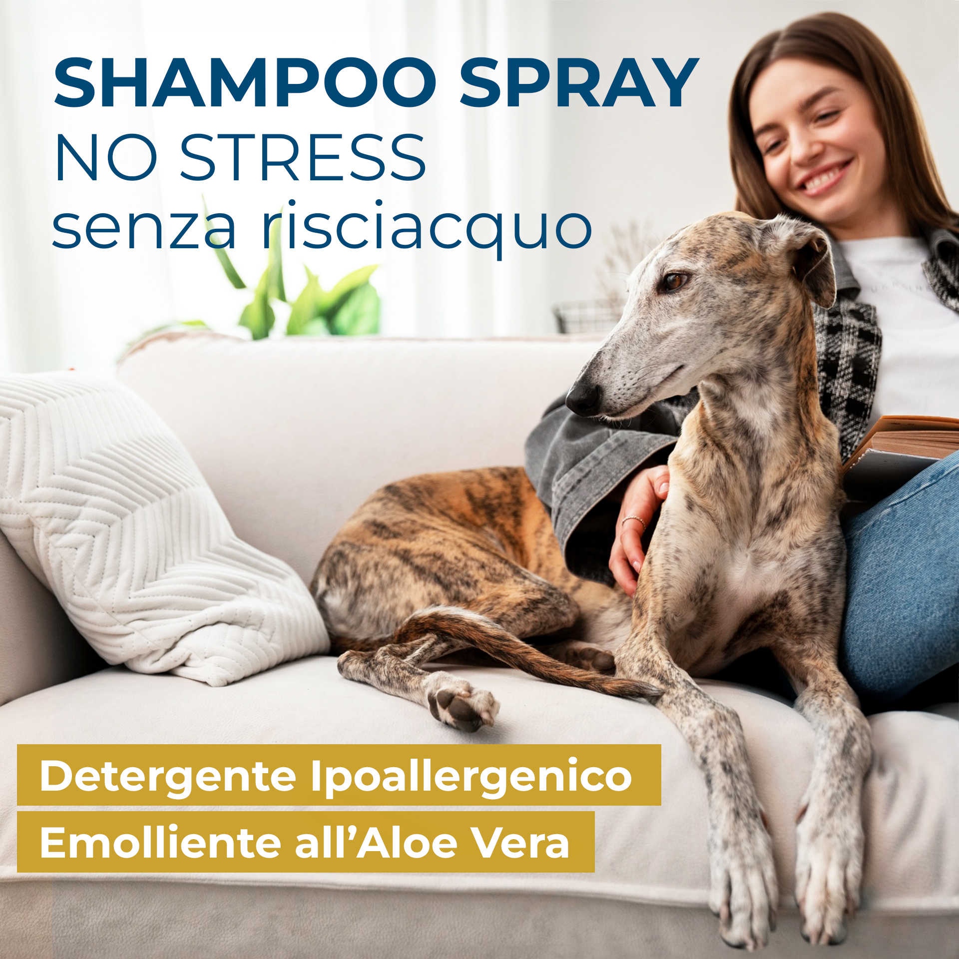 Shampoo spray senza stress e senza risciacquo, detergente ipoallergenico emolliente all'aloe vera
