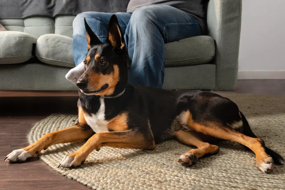 cane adulto che presta attenzione alle proprie zampe in ambiente domestico