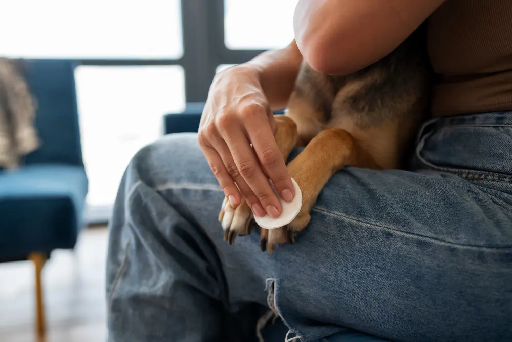 cura e idratazione dei polpastrelli del cane durante la routine domestica